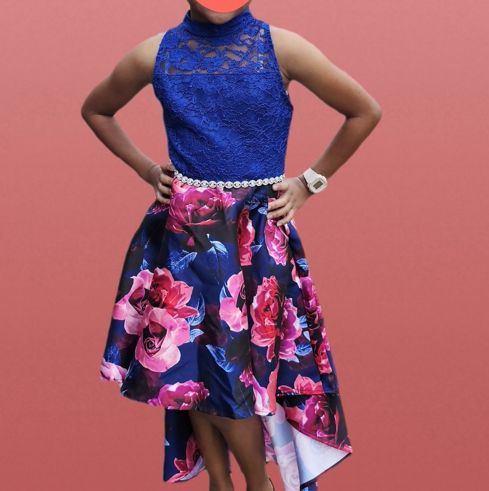 Speechless Blue and Pink Floral Kids Dress